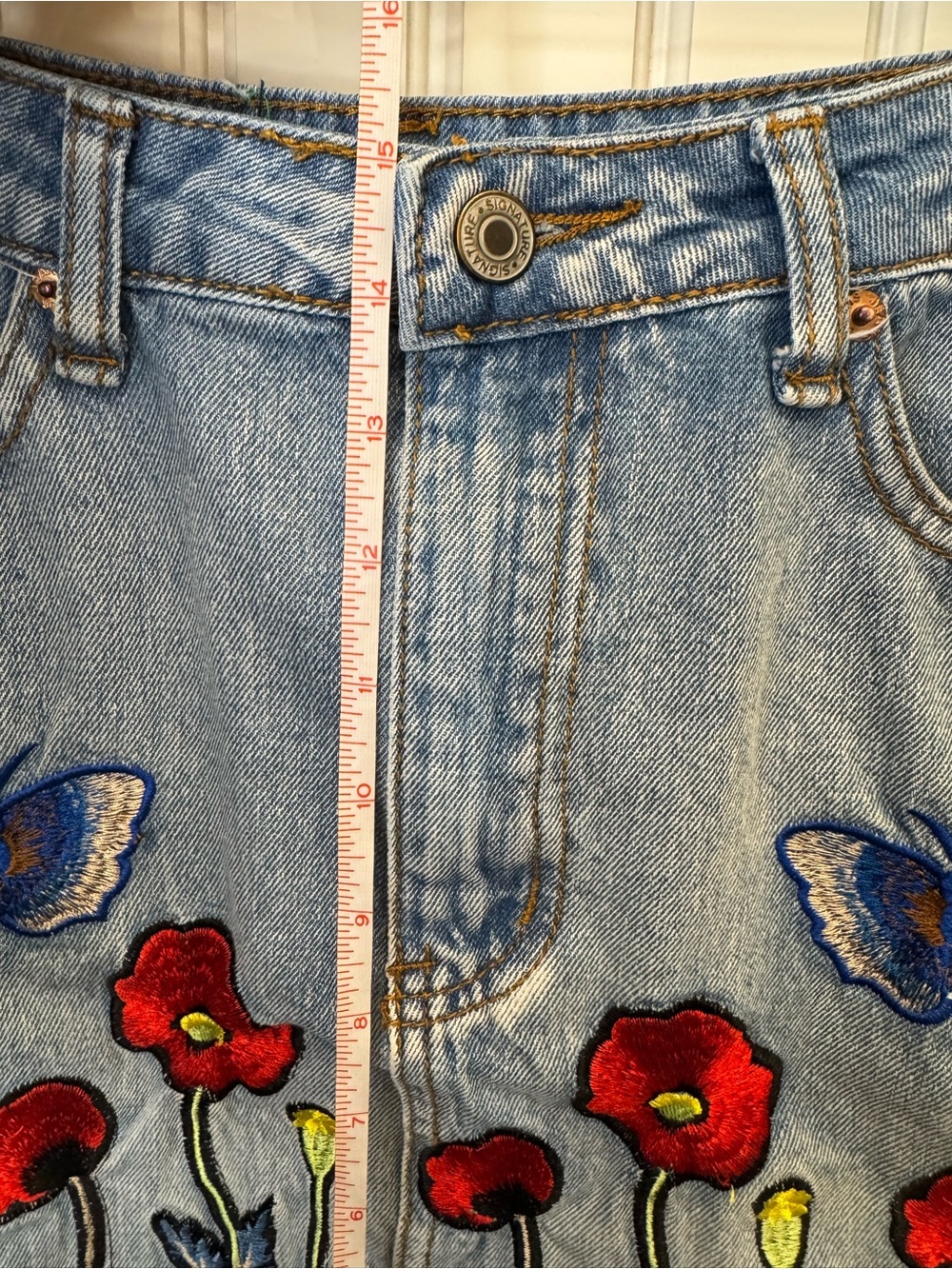 Signature Eight “Gucci” Inspired Denim Floral Embroidered Y2K Mini Skirt - Picture 5 of 7